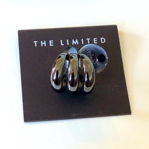 The Limited Shiny Gun Metal Three Tier Statement Ring - Size 7 - NWT